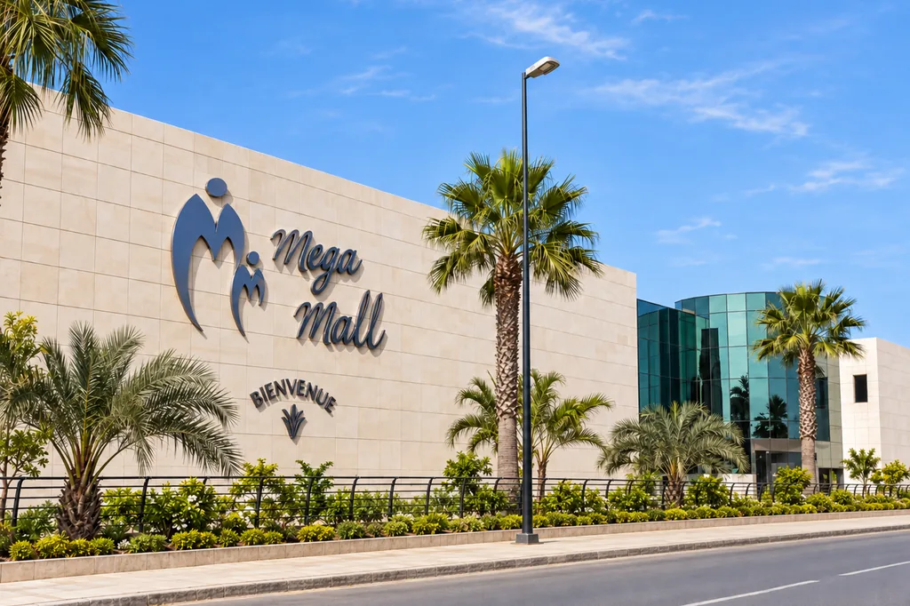 Entrée du Mega Mall, avenue Mohammed VI à Souissi, Rabat
