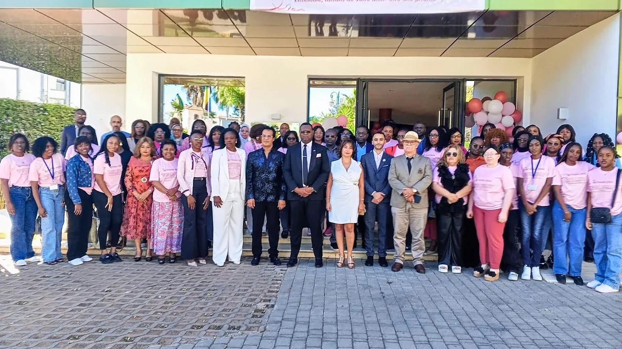 Participants in the Pink October mobilisation at the Embassy of Gabon in Morocco, in Rabat