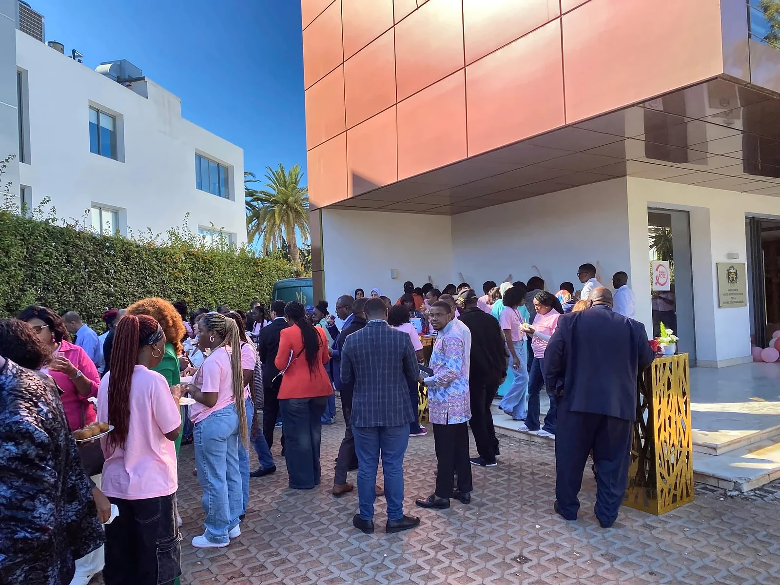 Participants gathered outside the Embassy of Gabon in Morocco during Pink October