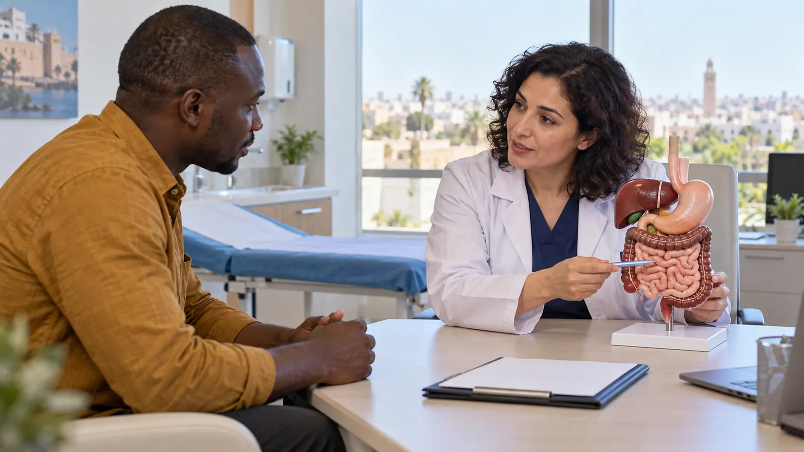 Consultation d’oncologie médicale avec une patiente africaine